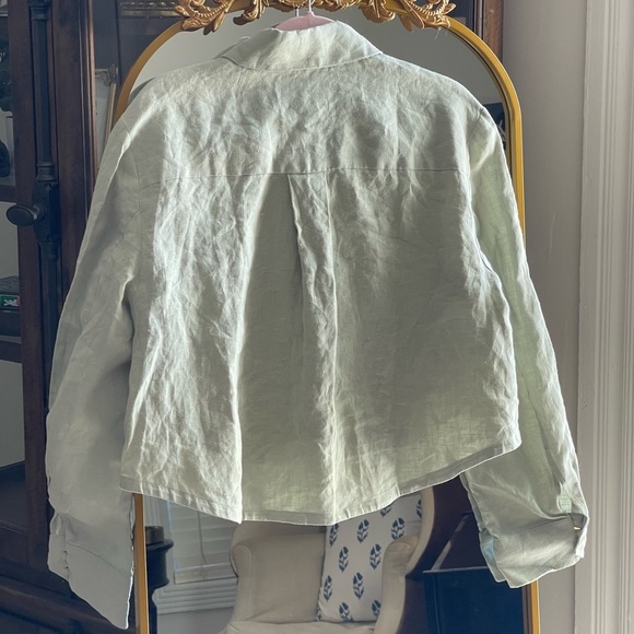 NWT Sleeper Green Safari Cropped 100% Linen Shirt - Picture 10 of 10